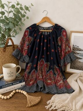 Apricot | Women's Large U.S. (14 U.K.) | BoHo Flowy Tunic | Purchased in England